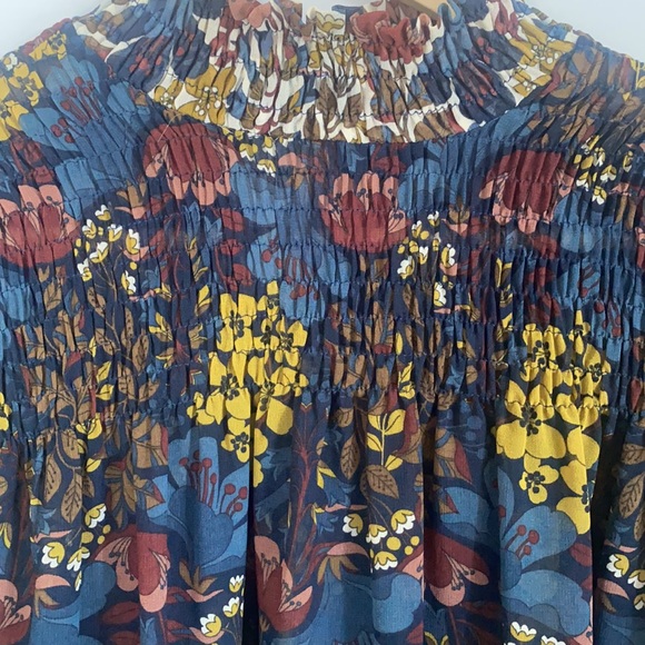 Zara Trafaluc Blouse Long Sleeve Floral Fall colors ruched neck and sleeves XS - Picture 4 of 11